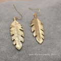 Alloy Jewelry Gold Plated Feather Shape Earrings